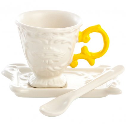 Ceașcă de cafea cu farfurie și lingura I-WARES, galbenă, Seletti