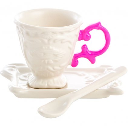 Ceașcă pentru cafea cu farfurie și lingura I-WARES, fucsia, Seletti