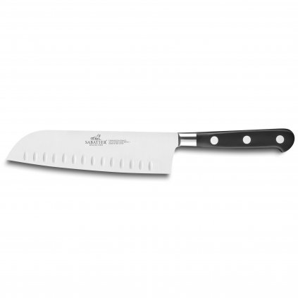 Cuțit Santoku IDÉAL 18 cm, nituri din oțel inoxidabil, negru, Lion Sabatier