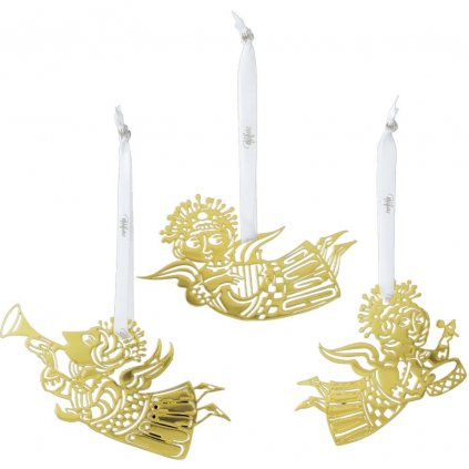 Ornament pentru pomul de Crăciun MUSIC ANGEL SILHOUETTE S 6 cm, SET DE 3, aur, oțel inoxidabil, Bjørn Wiinblad