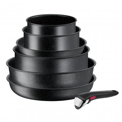 Set de oale INGENIO BLACK STONE L3998702, set de 7, negru, aluminiu, Tefal