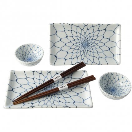 Set de sushi WHITE WITH BLUE NET, set de 6 buc, albastru, ceramică, MIJ