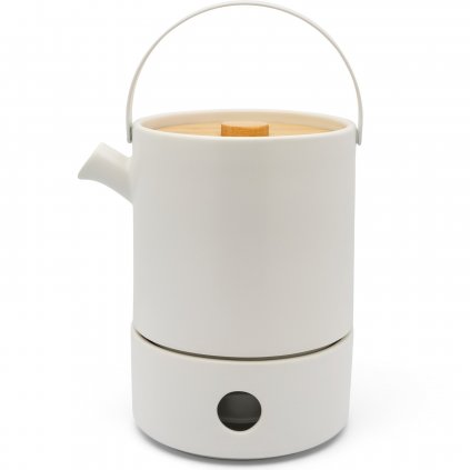 Ceainic infuzor de ceai UMEA 1,2 l, cu încălzitor, alb, din ceramică, Bredemeijer