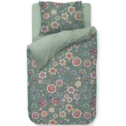Set de lenjerie de pat single VIVA LAS FLORES 140 x 200 cm, verde, bumbac percal, Pip Studio