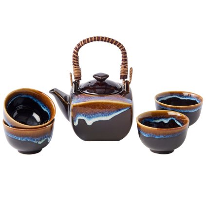 Set de ceai TENMOKKU, set de 5 buc, negru, ceramică, MIJ