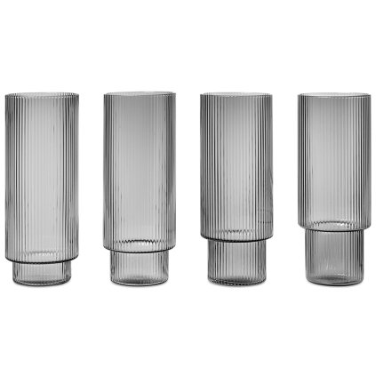 Pahar înalt pentru băuturi RIPPLE 300 ml, set de 4 buc, gri, ferm LIVING