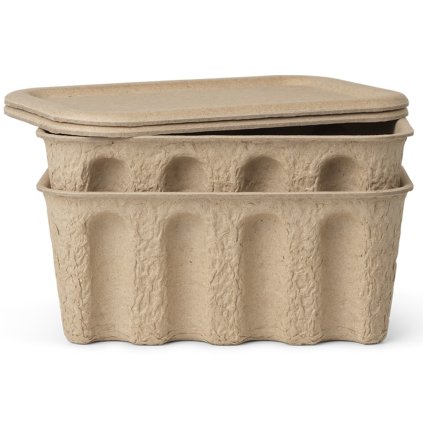 Container de depozitare PAPER PULP 28 x 12,5 cm, set de 2 buc, maro, hârtie, ferm LIVING