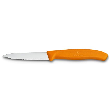 219656 nuz na zeleninu 8 cm zoubkovane ostri oranzova plast victorinox