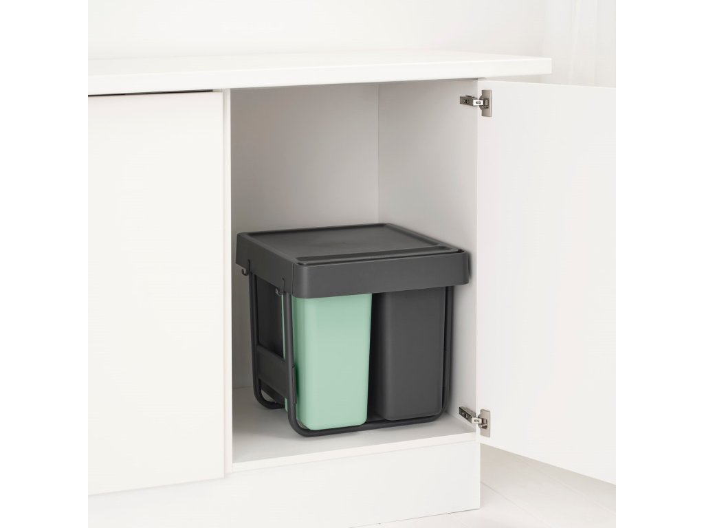 Vgradni koš za smeti SORT & GO 2x 10 l + 1x 20 l, temno siva / žad zelena, plast, Brabantia