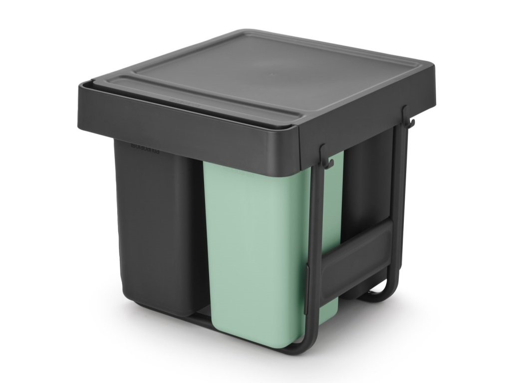 Vgradni koš za smeti SORT & GO 2x 10 l + 1x 20 l, temno siva / žad zelena, plast, Brabantia