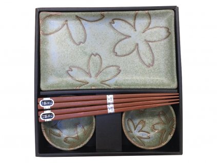 Sushi set, 6 kosov, cvetlični motiv, svetlo zelena, MIJ