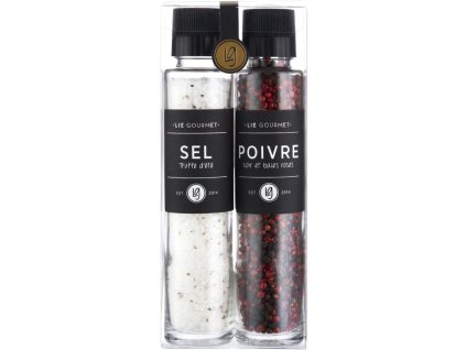 Darilni set, sol s tartufi in črni/rožnati poper, z mlinčki, Lie Gourmet