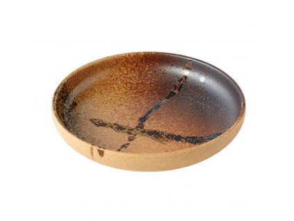 Jedilni krožnik WABI SABI, 22 cm, rjava, visok rob, keramika, MIJ