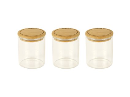Kuhinjski kozarec za shranjevanje PKV-014, 180 ml, set 3 kosov, steklo / bambus, Pebbly