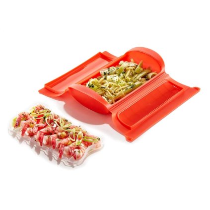 221801 nadoba pro vareni v pare do mikrovlnne trouby 24 cm s tackem cervena silikon lekue