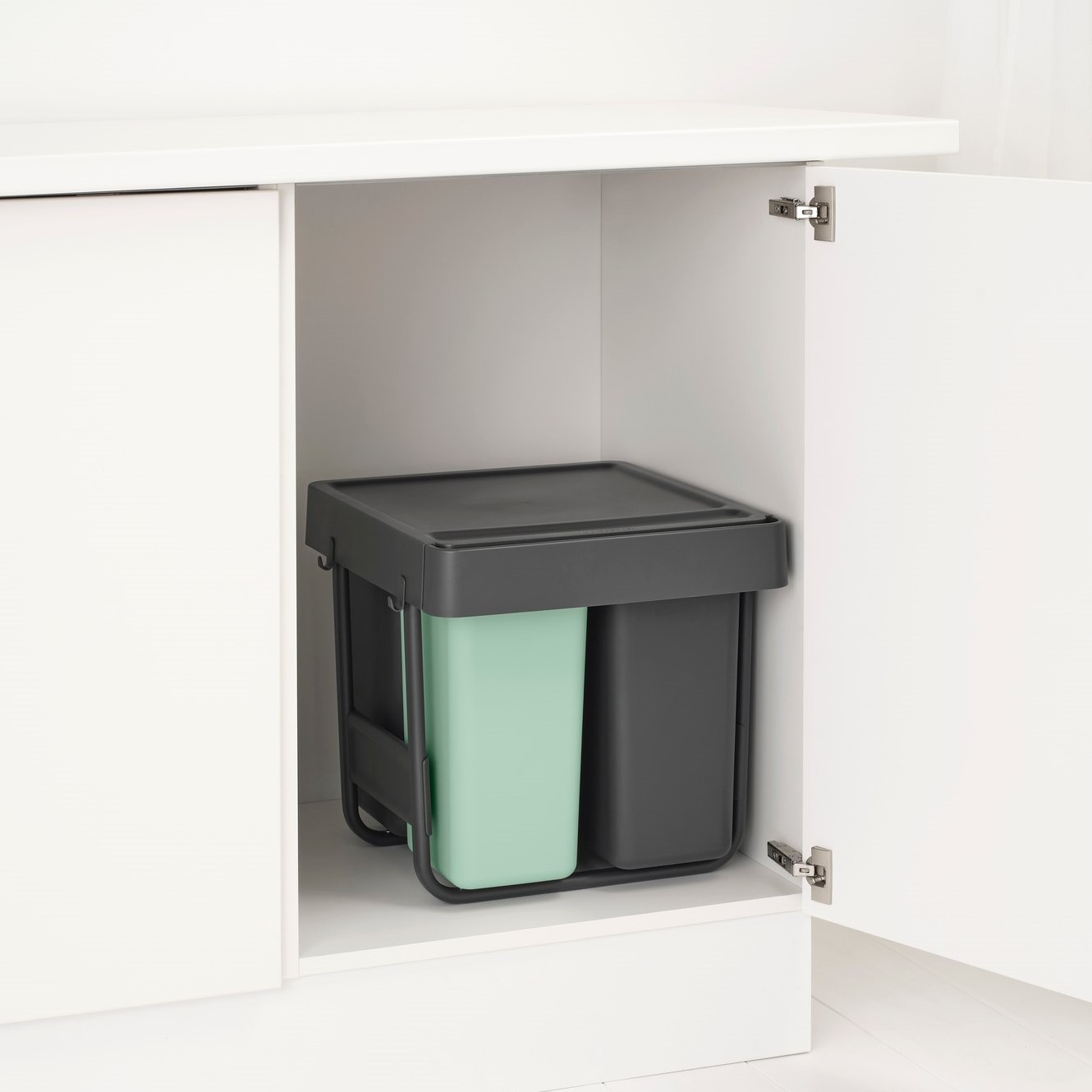 Vgradni koš za smeti SORT & GO 2x 10 l + 1x 20 l, temno siva / žad zelena, plast, Brabantia
