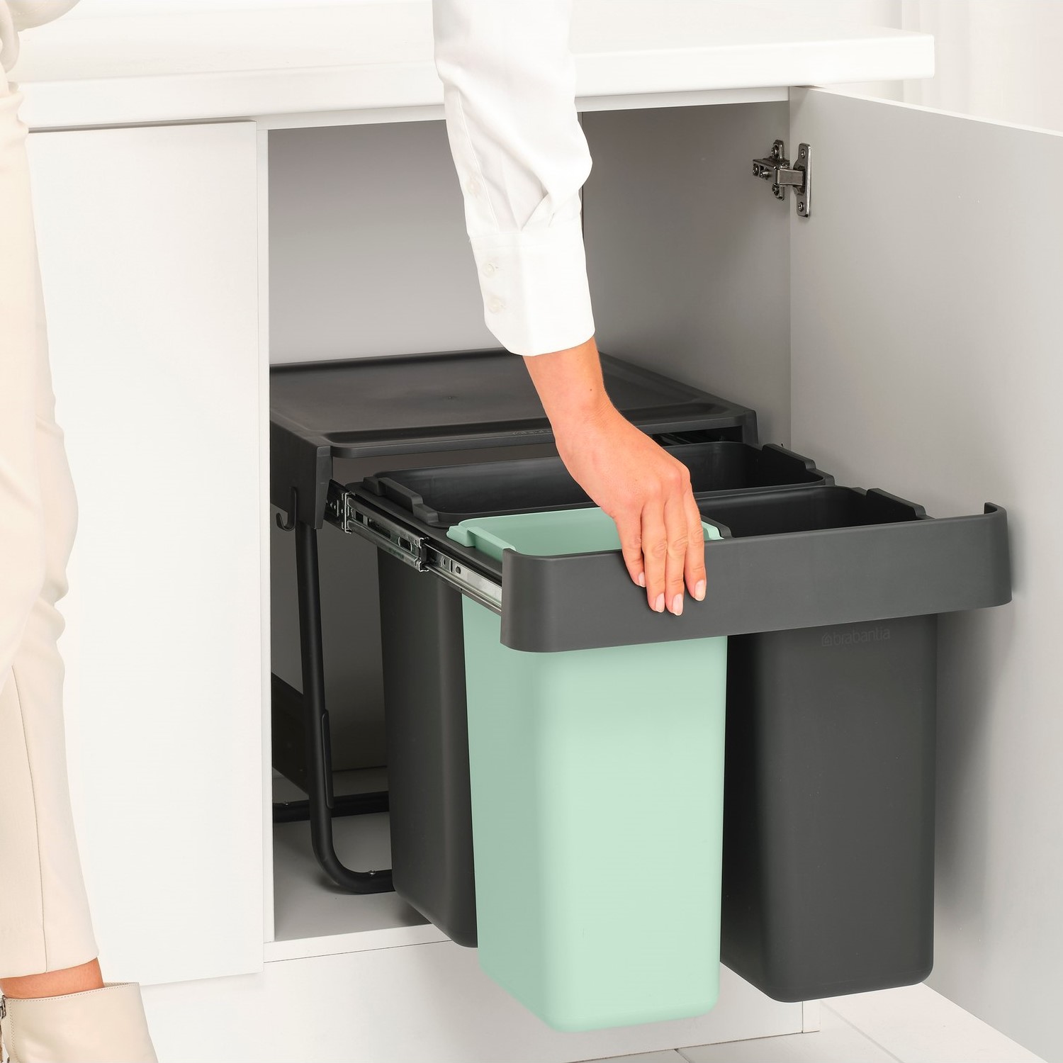 Vgradni koš za smeti SORT & GO 2x 10 l + 1x 20 l, temno siva / žad zelena, plast, Brabantia