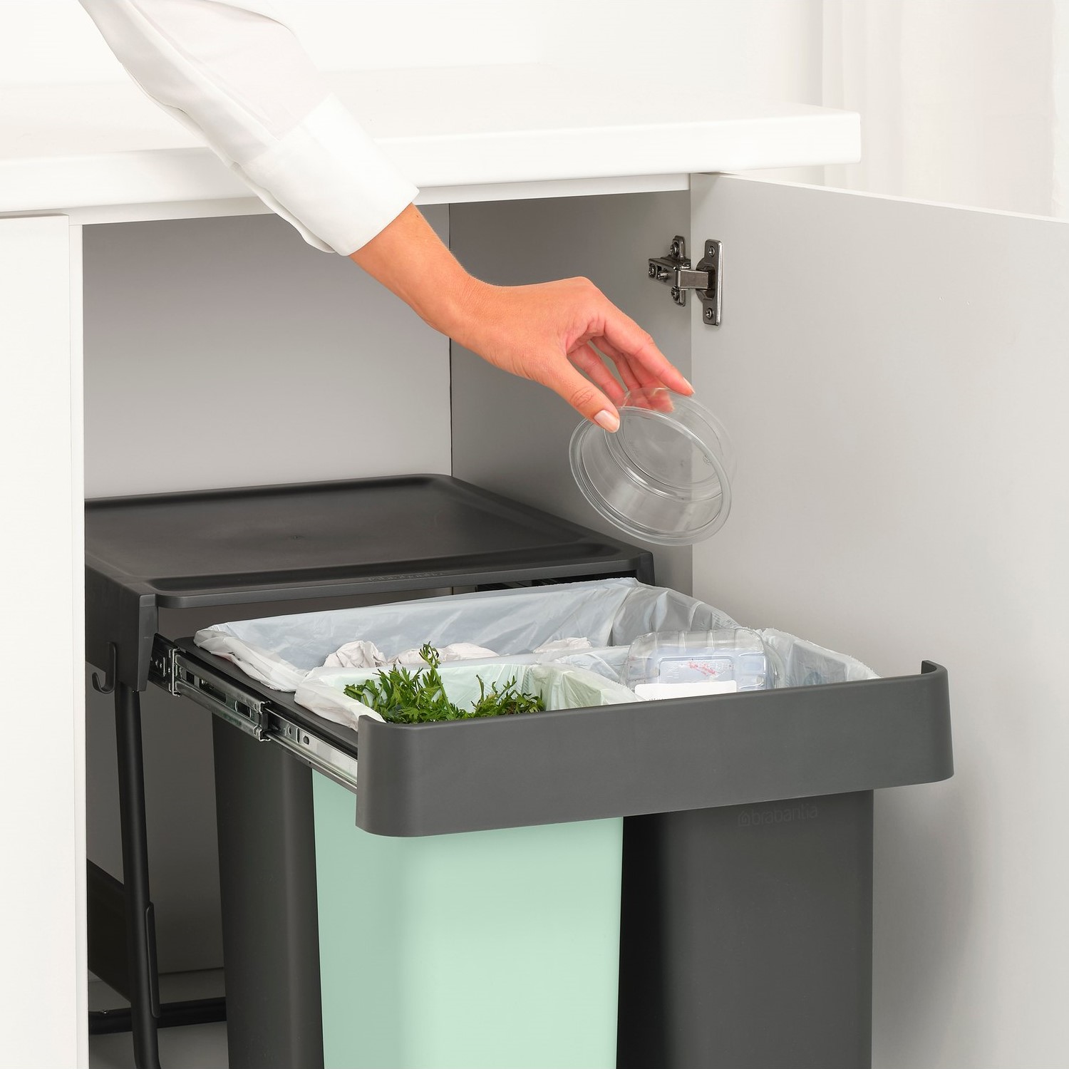Vgradni koš za smeti SORT & GO 2x 10 l + 1x 20 l, temno siva / žad zelena, plast, Brabantia