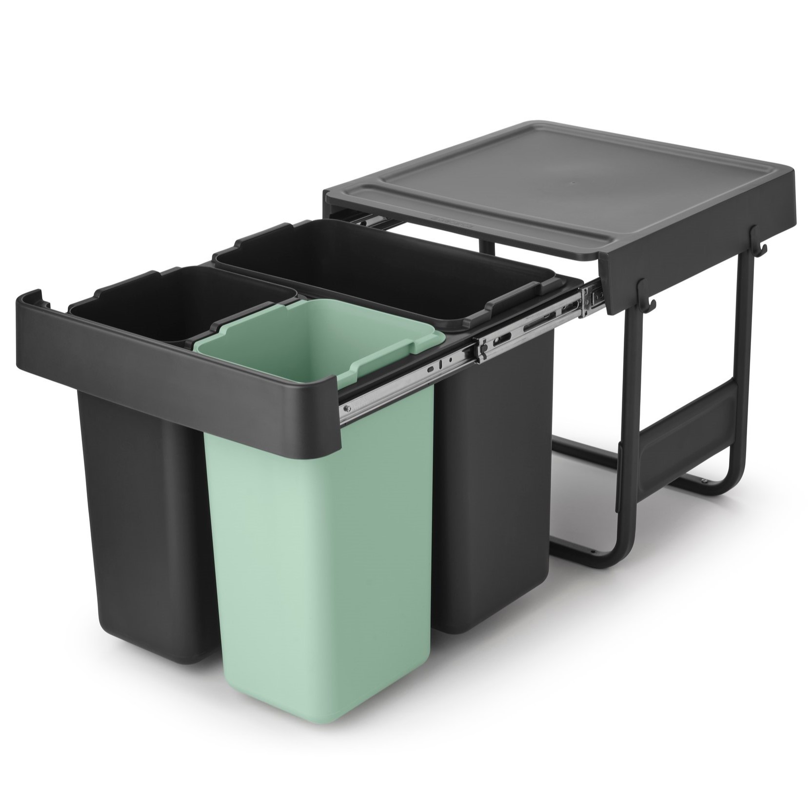 Vgradni koš za smeti SORT & GO 2x 10 l + 1x 20 l, temno siva / žad zelena, plast, Brabantia