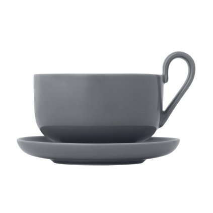 Šálka na čaj s podšálkou RO, sada 2 ks, 230 ml, sivá, Blomus