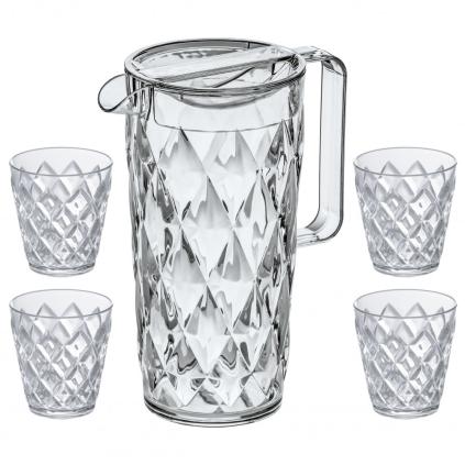 Džbán a poháre na vodu CRYSTAL v sade, 4 ks, 250 ml/ 1,6 l, Koziol