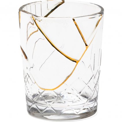Pohár na vodu KINTSUGI 1, 10 cm, číre sklo a zlato, Seletti
