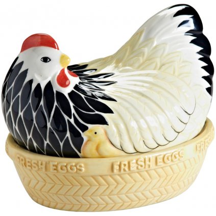 Dóza na potraviny MOTHER HEN 21 cm, čierna/biela, kamenina, Mason Cash