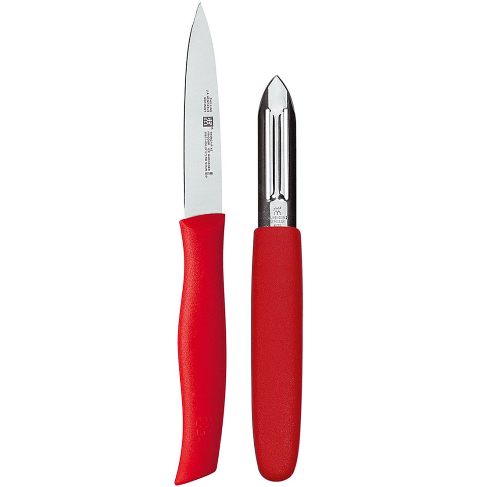 Lúpací nôž + škrabka Twin Grip Zwilling červená 2 ks - Zwilling Sada loupací nôž, škrabka Zwilling Twin grip set