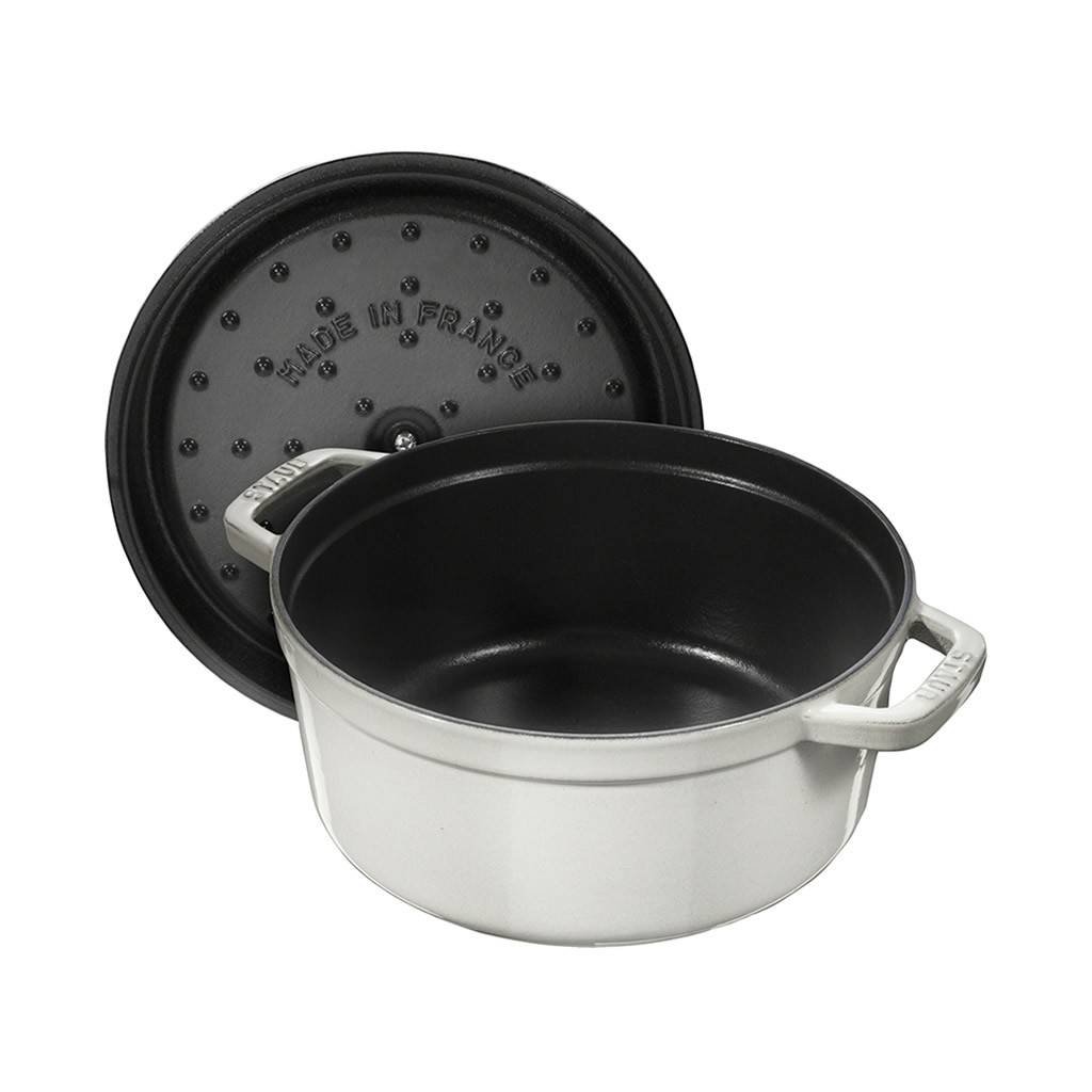 Cocotte 24 cm, rund, weiß, Gusseisen, Staub