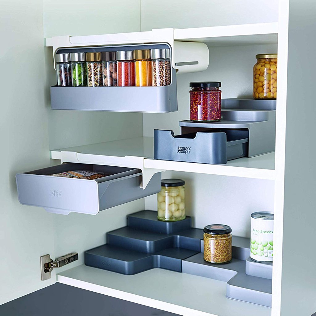 Erweiterbarer, gestufter Organizer CUPBOARDSTORE, grau, Joseph Joseph