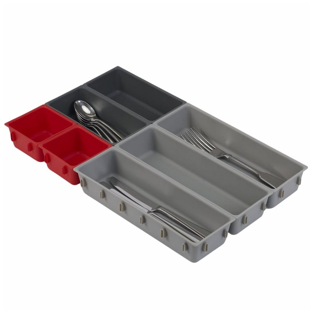 Schubladen-Organizer DUO BLOX 85190, 7-teilig, grau/rot, Joseph Joseph