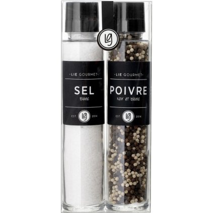 Geschenkset, Meersalz und schwarzer/weißer Pfeffer, mit Mühlen, Lie Gourmet