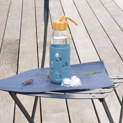 Trinkflasche PKV-001 550 ml, blau, Glas, Pebbly