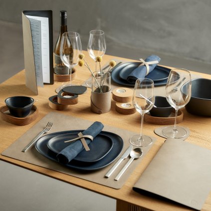 Serviettenring FOLD NUPO 30 cm, set à 4 st, Leinen / dunkel grau, leder, LIND DNA