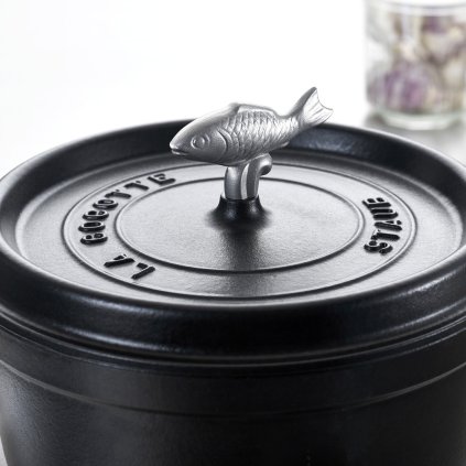 Deckelknauf Tierknopf FISH, silber, Staub