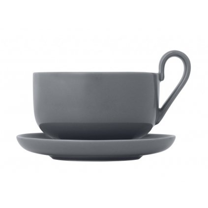 Teetasse mit Untertasse RO, 2er-Set, 230 ml, grau, Blomus