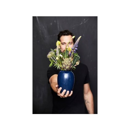 Vase 20 cm, blau, Steinzeug, Bitz