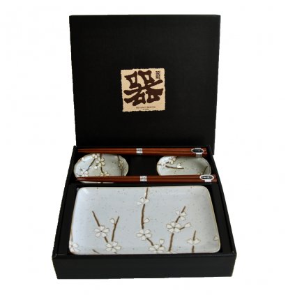 Sushi Set GREY WITH WHITE PETALS 6-teilig, MIJ