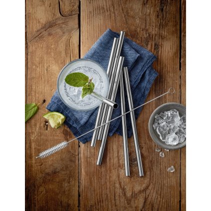 Trinkhalme 18 cm, 6er-Set, mit Bürste, Edelstahl, WMF