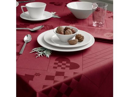 Weihnachtstischdecke NATALE 150 x 220 cm, Jacquard gewebt, rot, Rosendahl