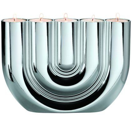 Teelichthalter DOUBLE U 27 cm, silber, Philippi