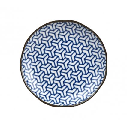 Flacher Teller HERRINGBONE INDIGO IKAT 23 cm, blau, MIJ