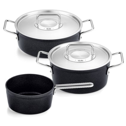 Kochtopfset ADAMANT, 3-teilig, schwarz, Aluminium, Fissler