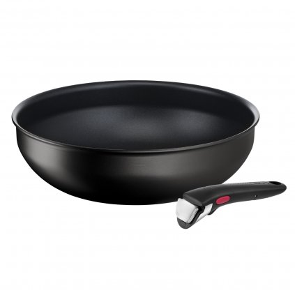 Wok INGENIO ECO RESIST L3979302 26 cm, mit abnehmbarem Griff, schwarz, Aluminium, Tefal