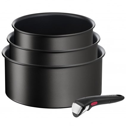 Kochtopfset INGENIO ECO RESIST L3979202, 4-teilig, schwarz, Aluminium, Tefal