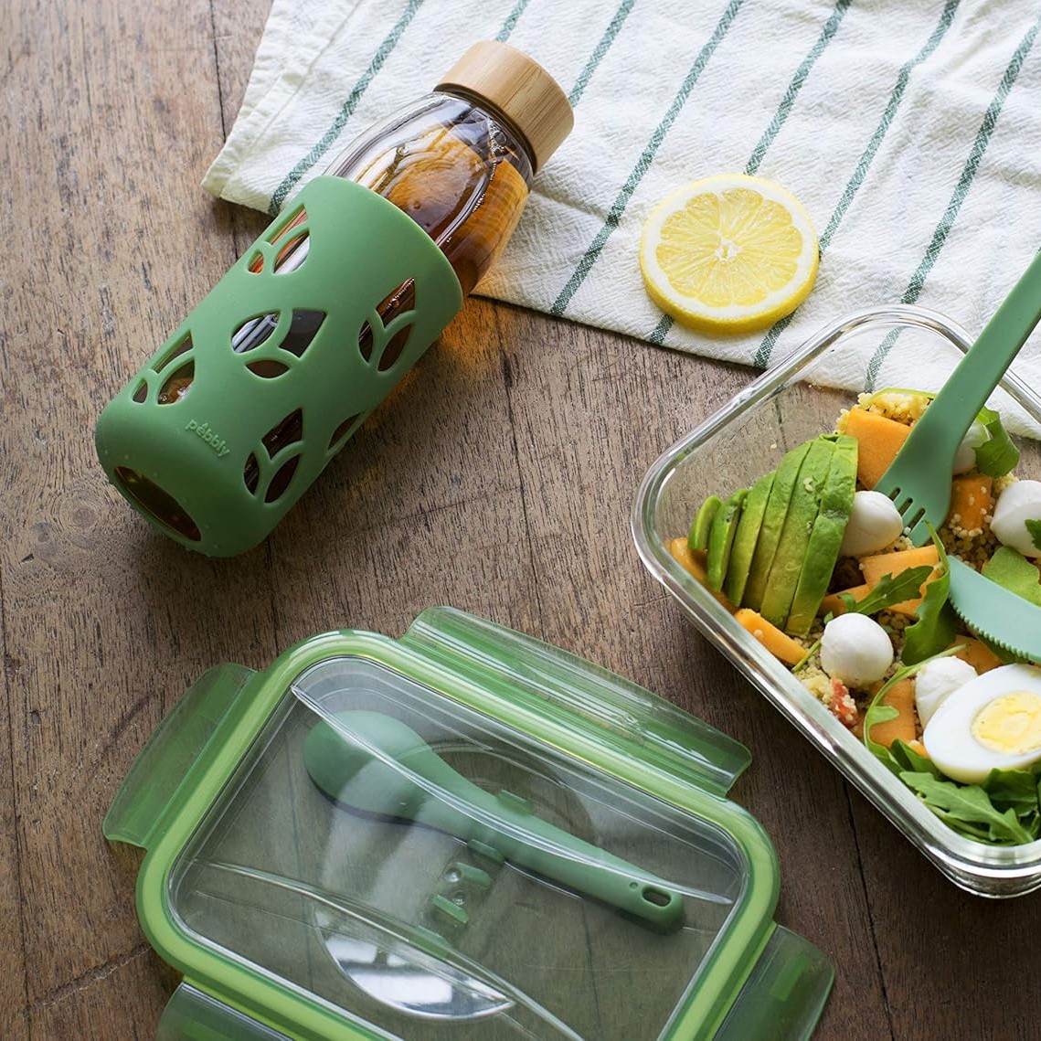 Trinkflasche PKV-023 550 ml, grün, Glas, Pebbly