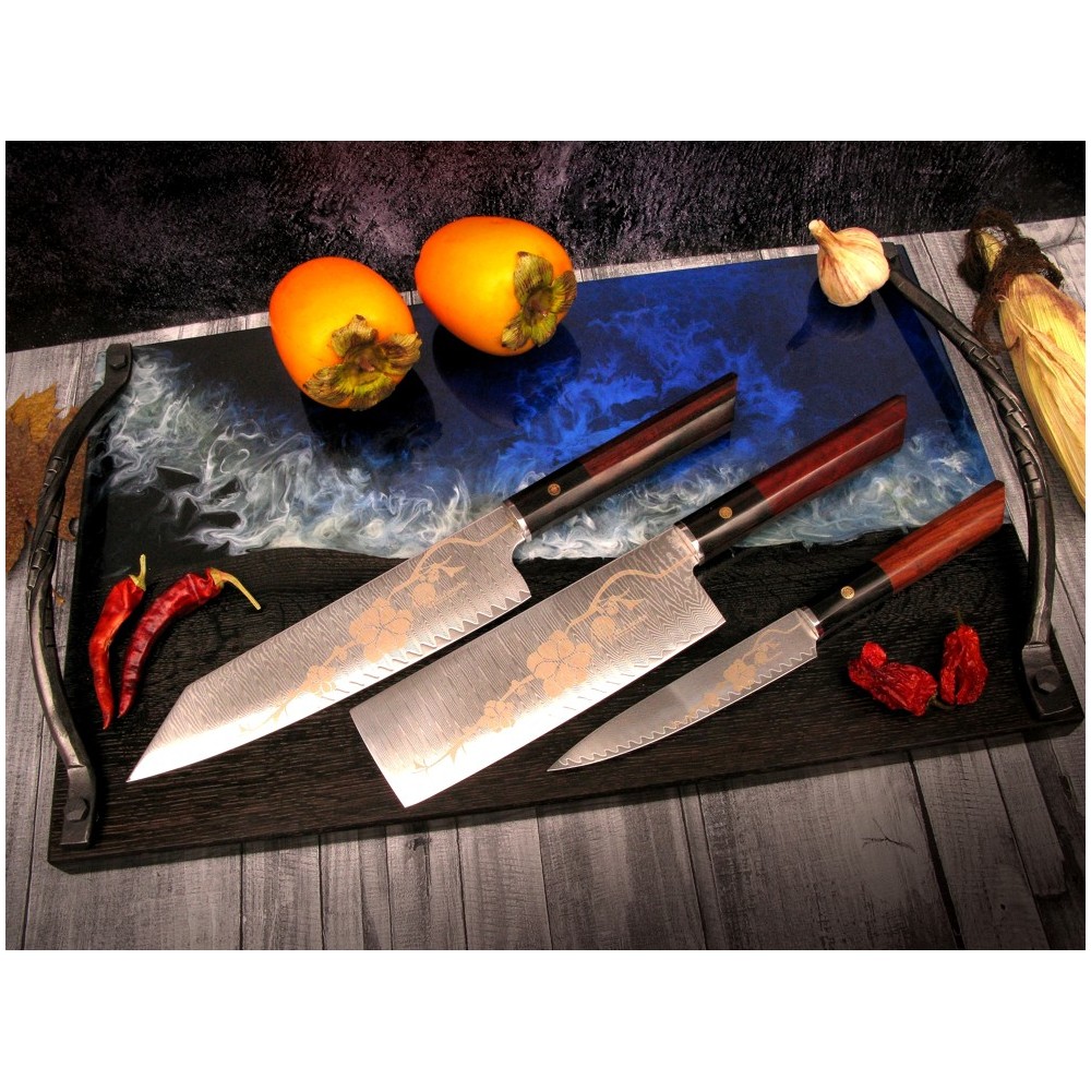 Japanisches Messer Set JOSHI SAKURA, 4-teilig, mit Schleifstein, Geschenkbox, Dellinger