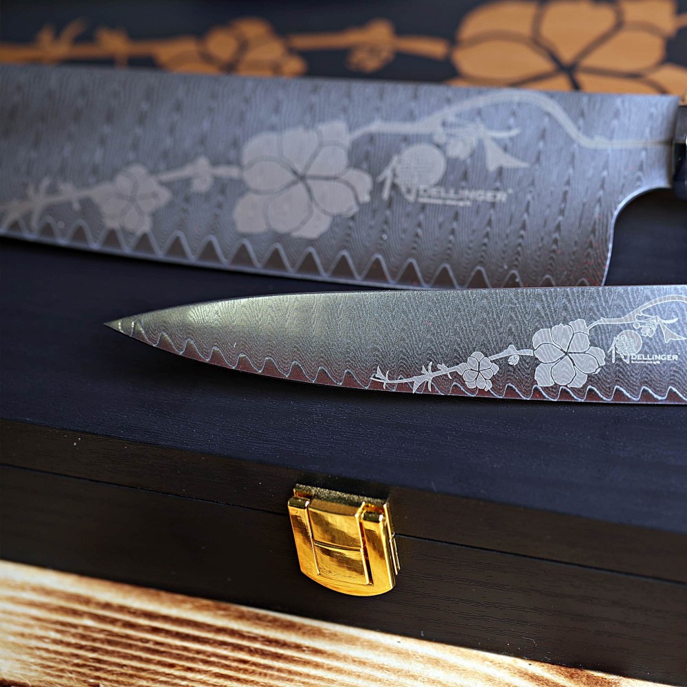 Japanisches Messer Set JOSHI SAKURA, 4-teilig, mit Schleifstein, Geschenkbox, Dellinger
