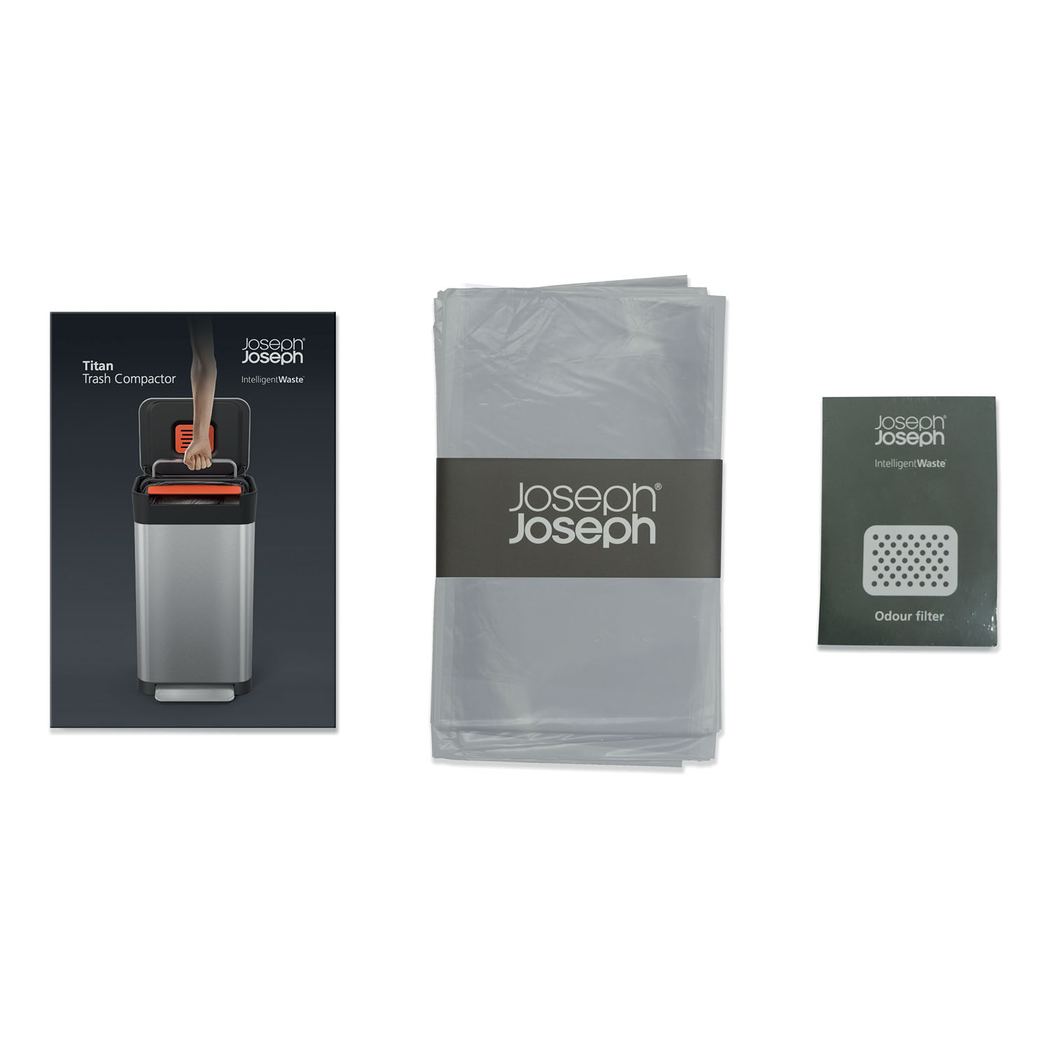 Mülleimer TRASH COMPACTOR TITAN 30 l, Edelstahl, Joseph Joseph