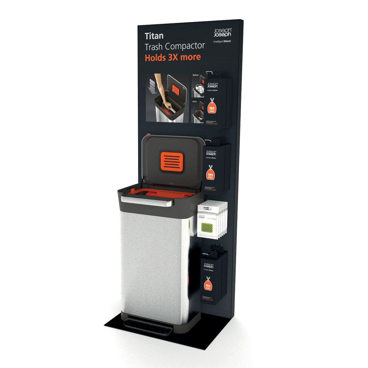 Mülleimer TRASH COMPACTOR TITAN 30 l, Edelstahl, Joseph Joseph